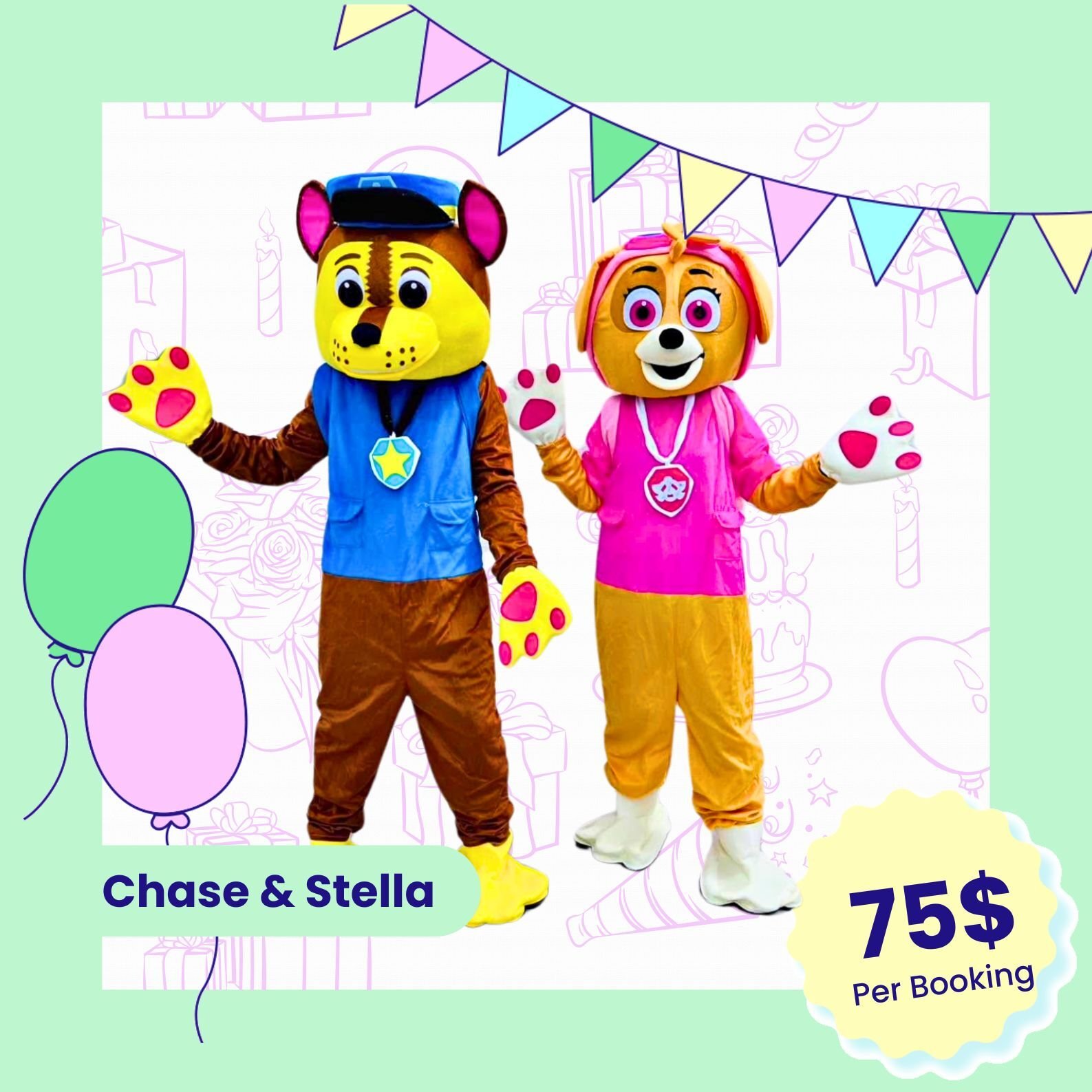 Chase et Stella mascots costume rental near blainville, laval , mirabel , boisbriand Chase et Stella mascots costume rental near blainville, laval , mirabel , boisbriand