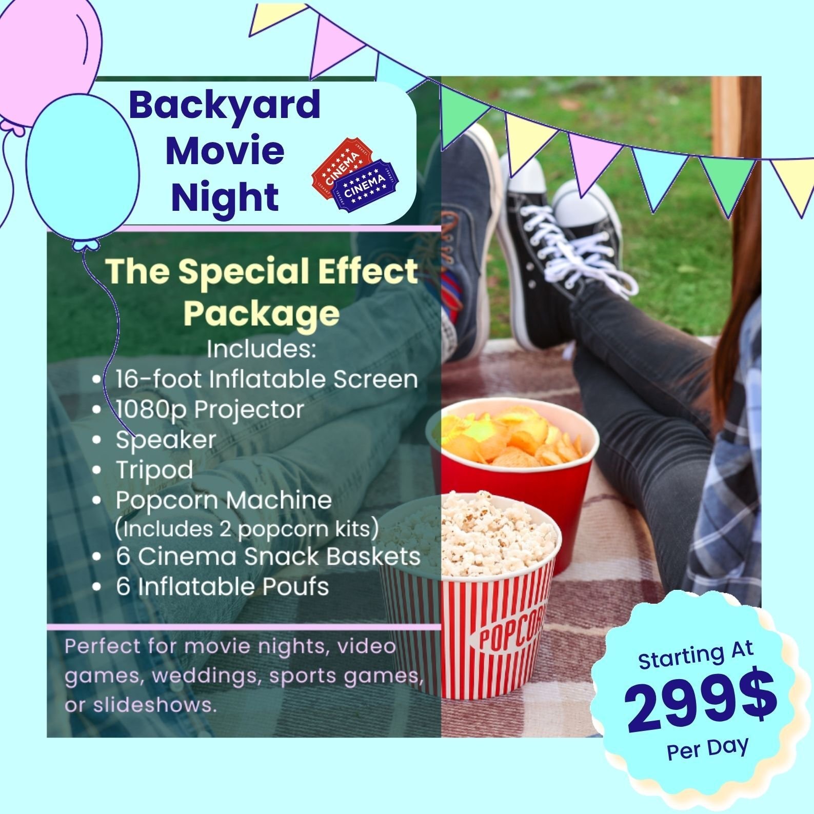 Outdoor Movie Rental , Giant inflatable screen , Backyard Movie Night Outdoor Movie Rental , Giant inflatable screen , Backyard Movie Night