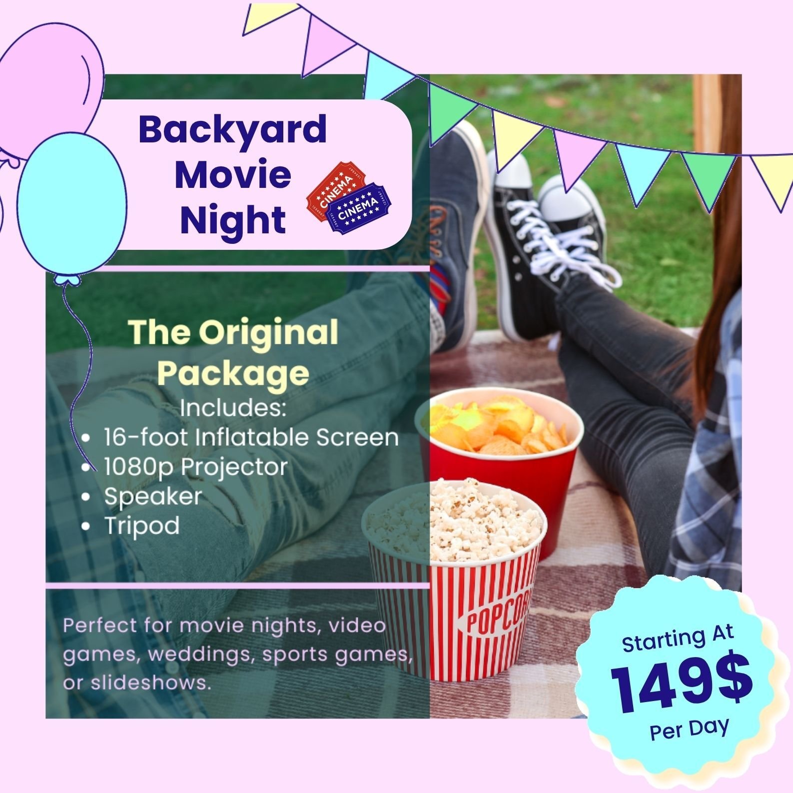 Backyard Movie Night , Outdoor Cinema , Inflatable screen Backyard Movie Night , Outdoor Cinema , Inflatable screen