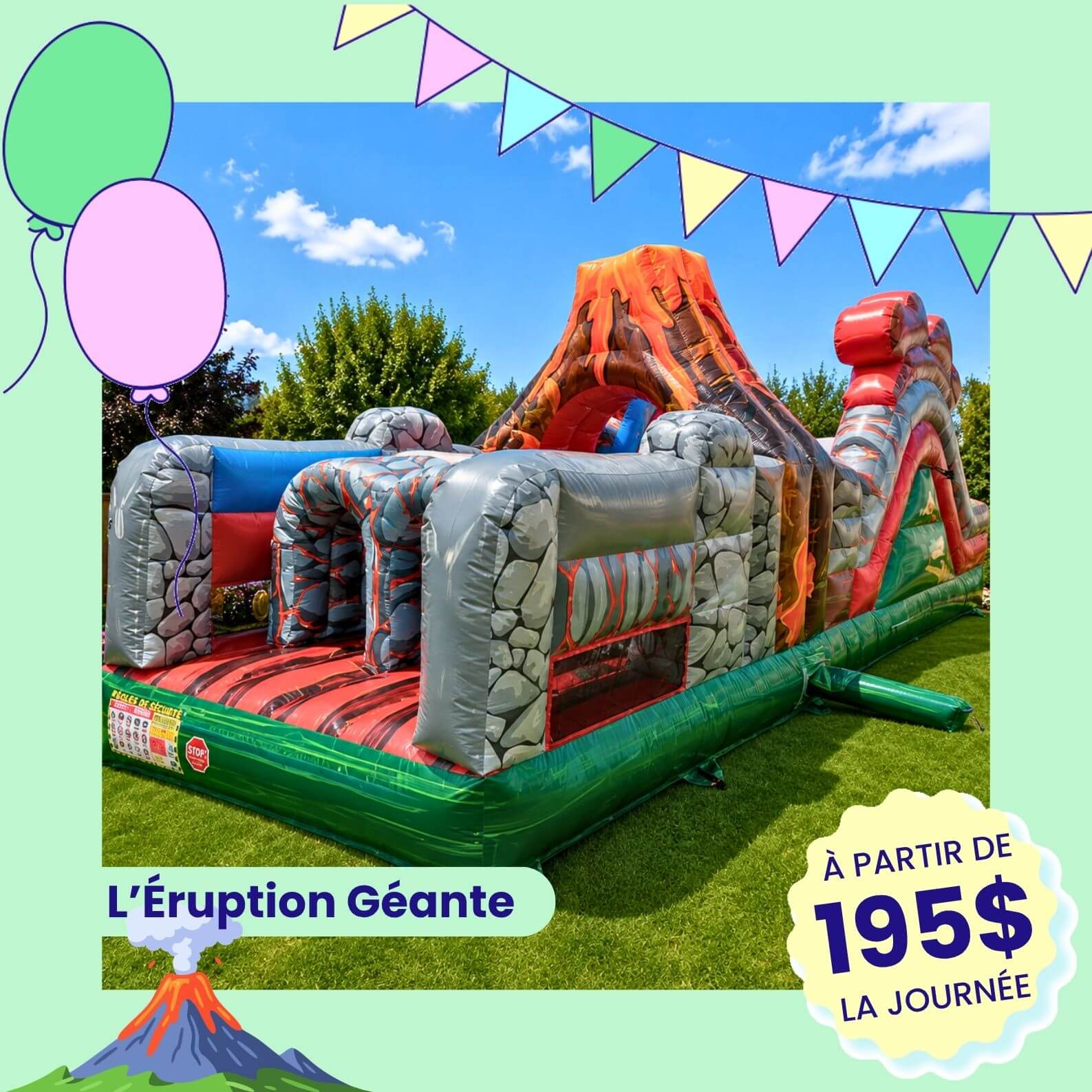 LEruption Géante jeu gonflable volcan et dinausaure 