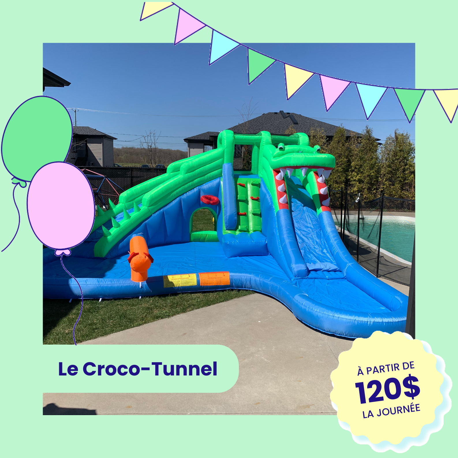 Le Croco-Tunnel - structure - louer - location  - jeu gonflable - jeux gonflables 