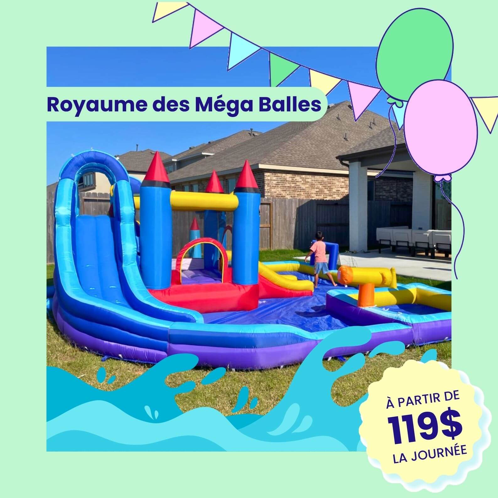 Le Mega Ball Kingdom structure gonflable en location avec eau Le Mega Ball Kingdom structure gonflable en location avec eau