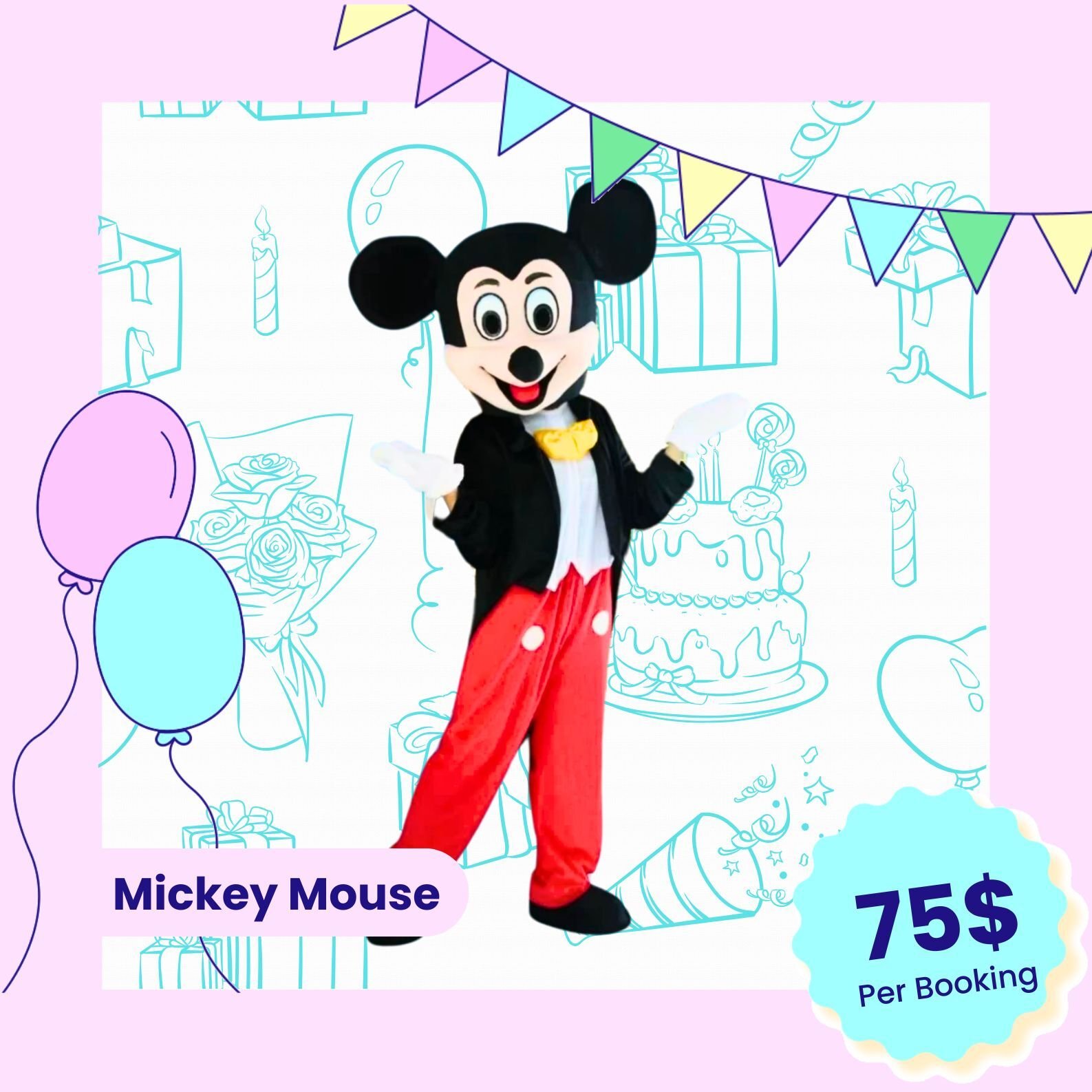 Mickey Mouse Mascots Costume to lease on the North Shore of Montreal near Laval and The Laurentians Mickey Mouse Mascots Costume to lease on the North Shore of Montreal near Laval and The Laurentians