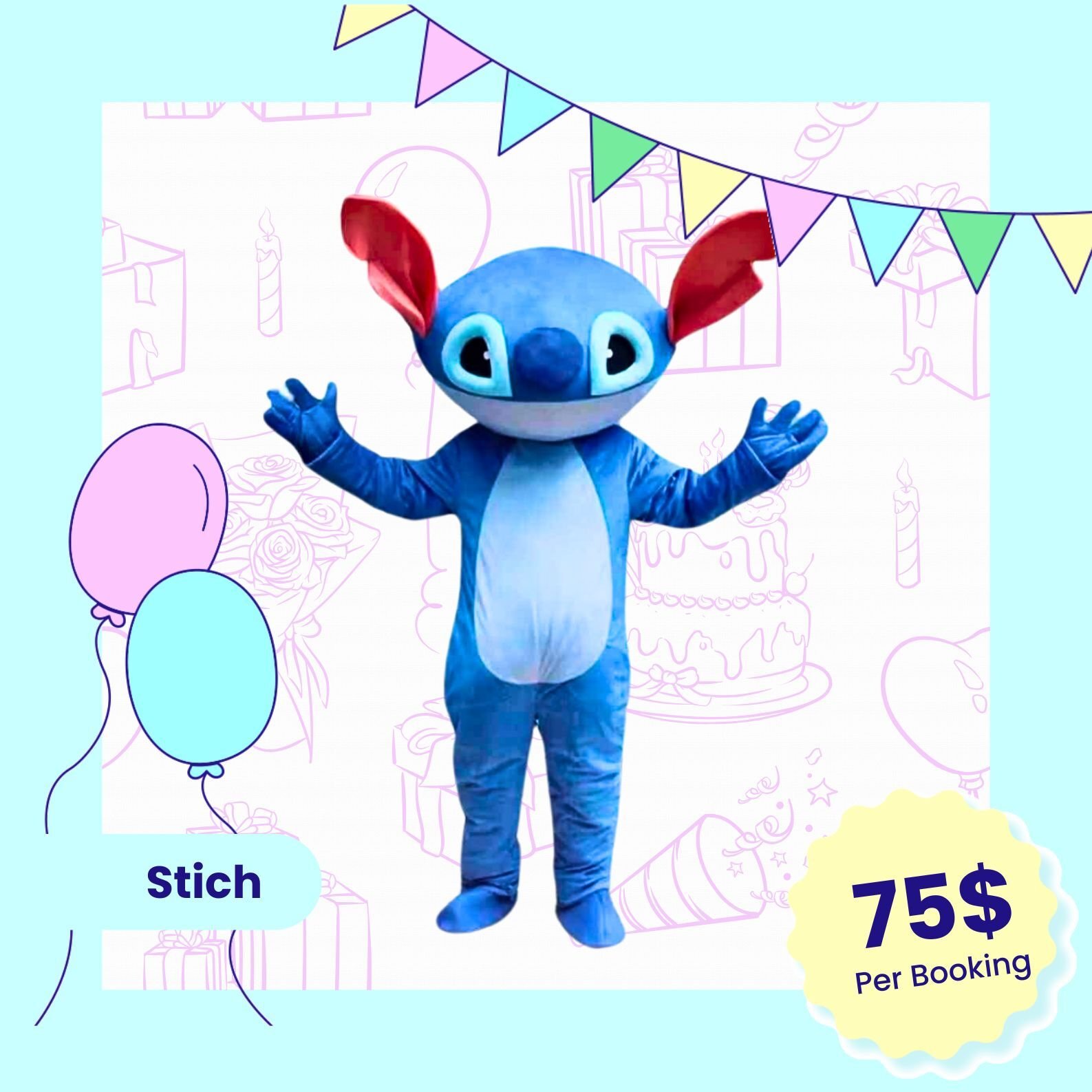 Stich mascots costume rental , north shore of montreal and the laurentians Stich mascots costume rental , north shore of montreal and the laurentians