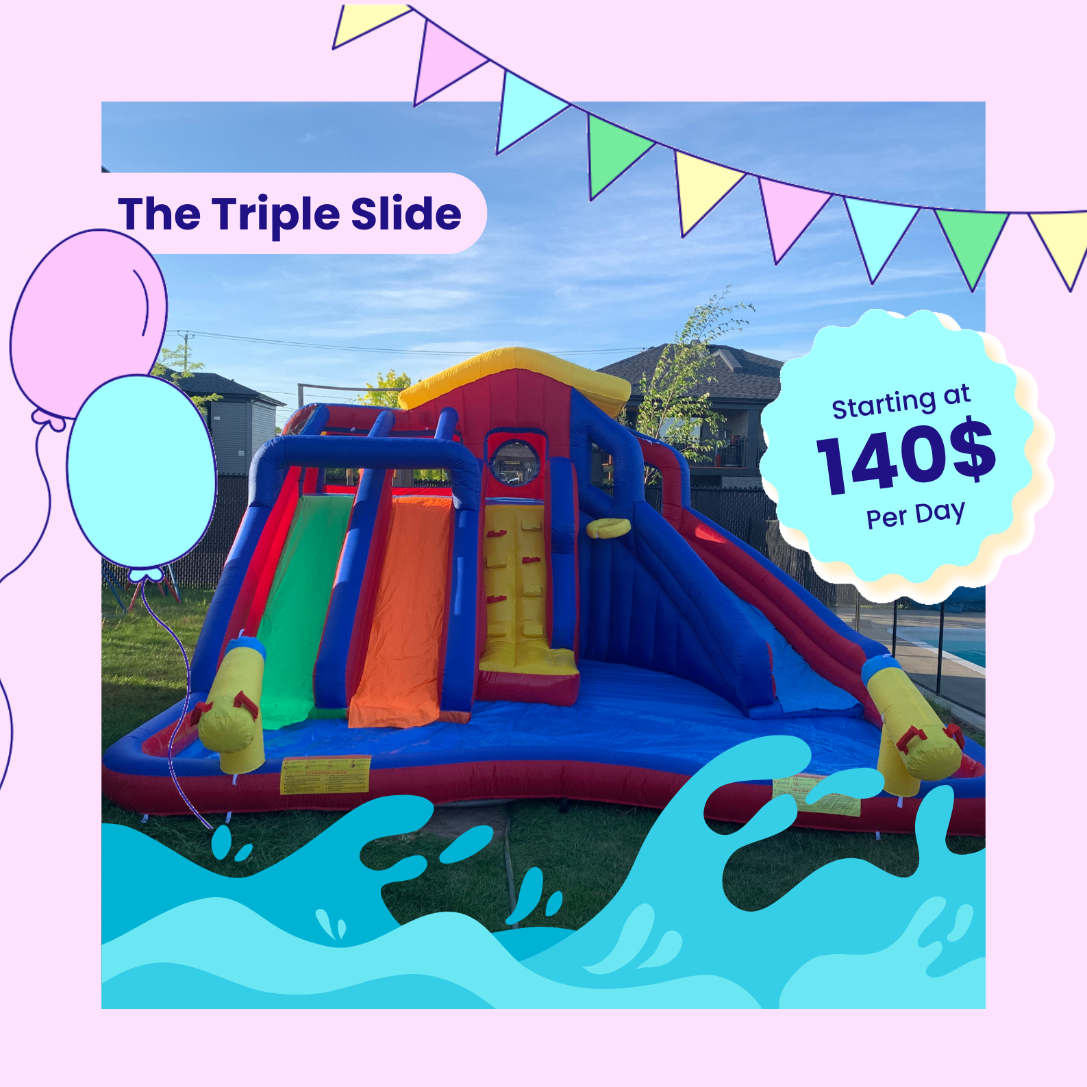 the triple slide inflatable game with water to rent the triple slide inflatable game with water to rent