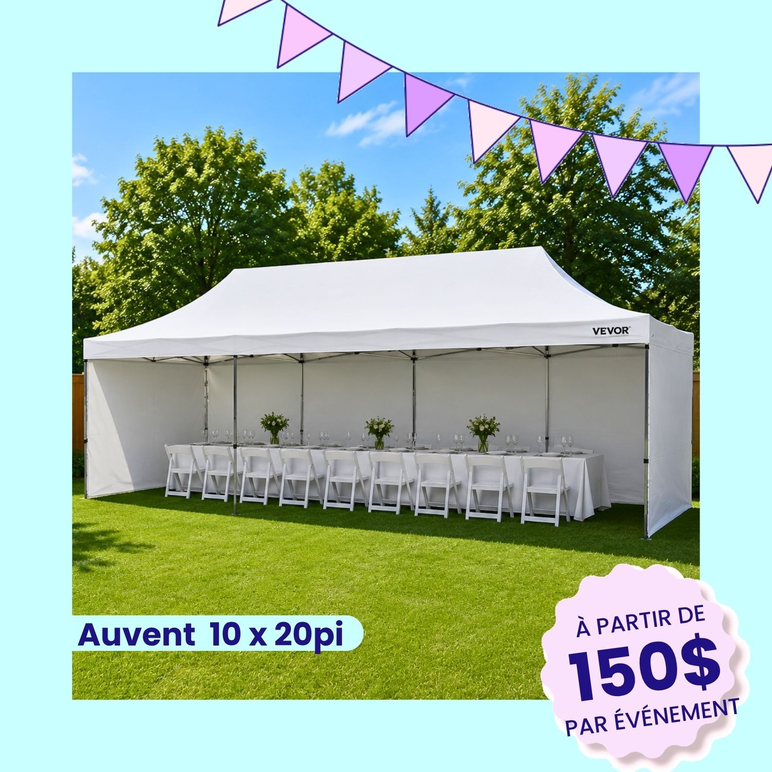 Auvent 10 x 20 pieds à louer 
