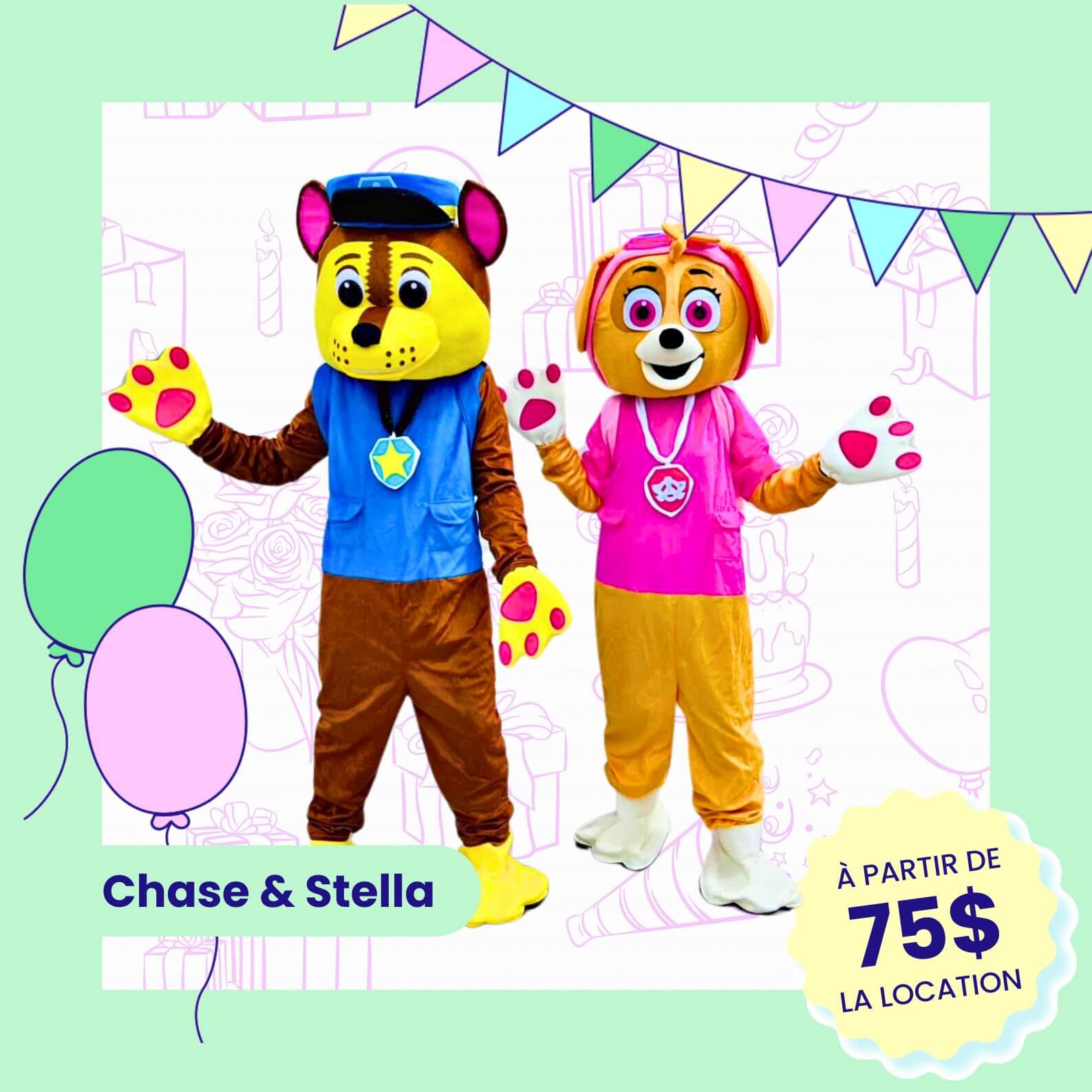 Costume de mascotte de Chase et Stella