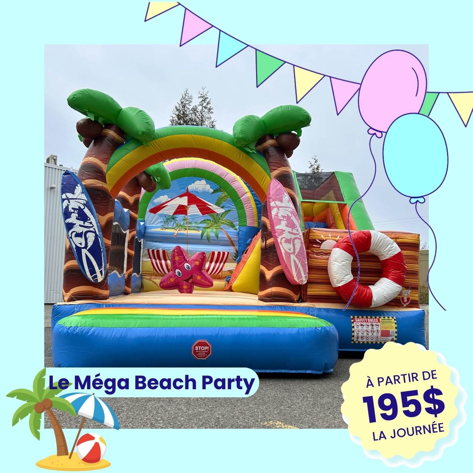 Le Mega Beach Party jeu gonflable a louer en hiver