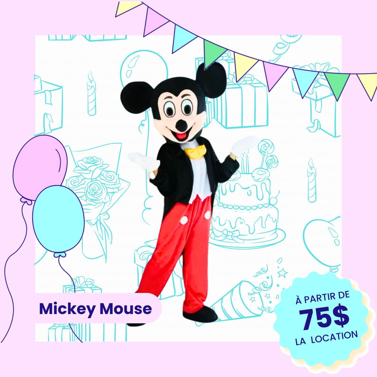 Costume de Mickey Mouse a louer, mascotte