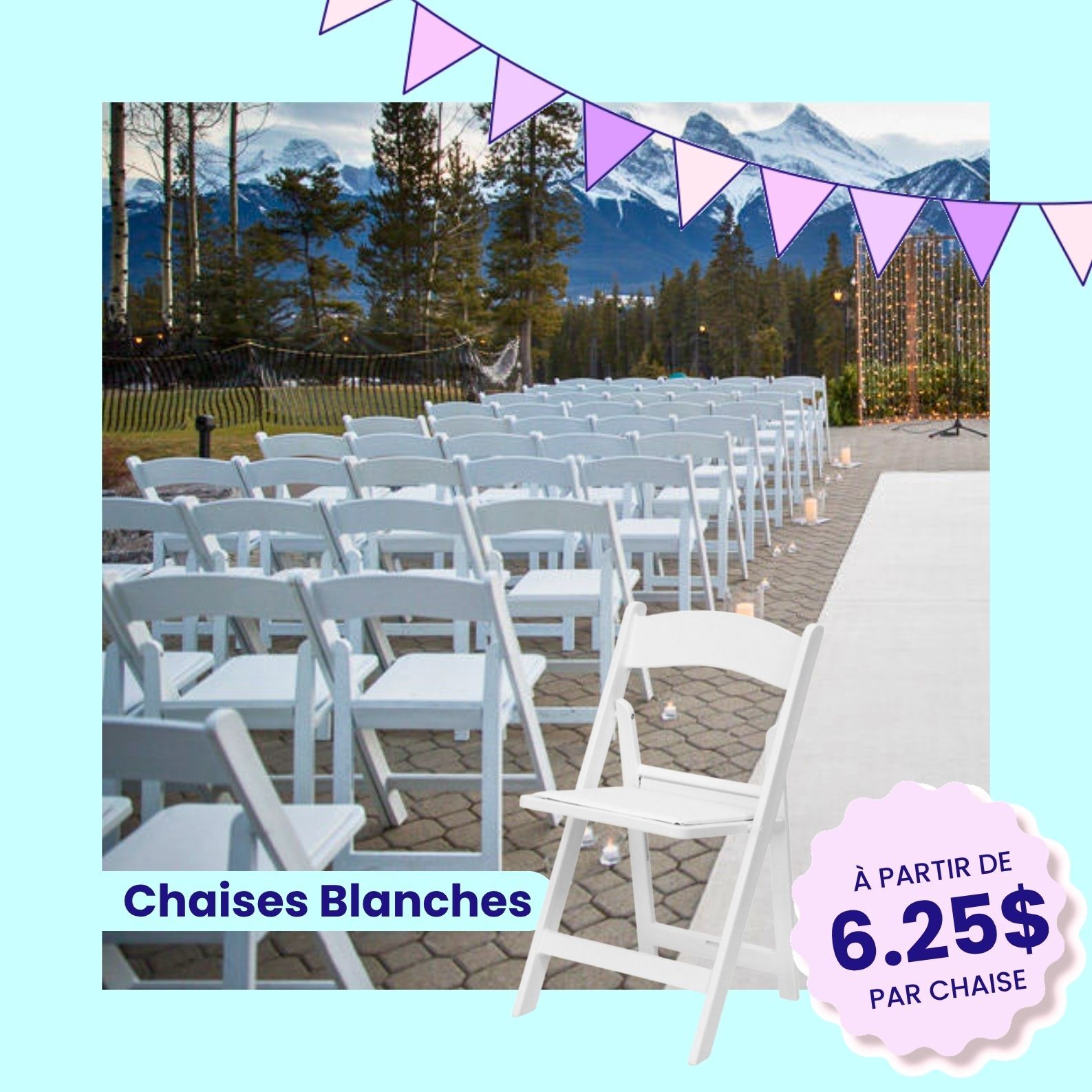 chaises blanches pliante à louer 